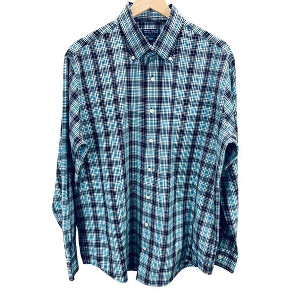 Peter Millar Crown Crafted Men’s Size L Blue Plaid Performance Button Down Shirt - Picture 2 of 5